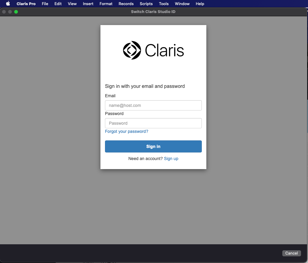 Logging in with a Claris Studio ID