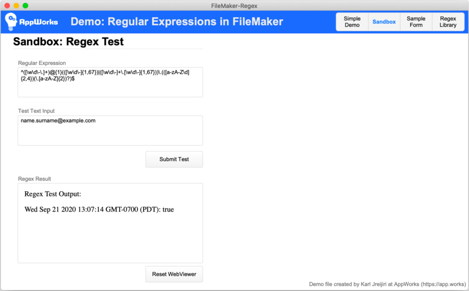 regular expressions in FileMaker demo