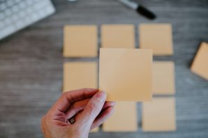 initial project plan with sticky notes