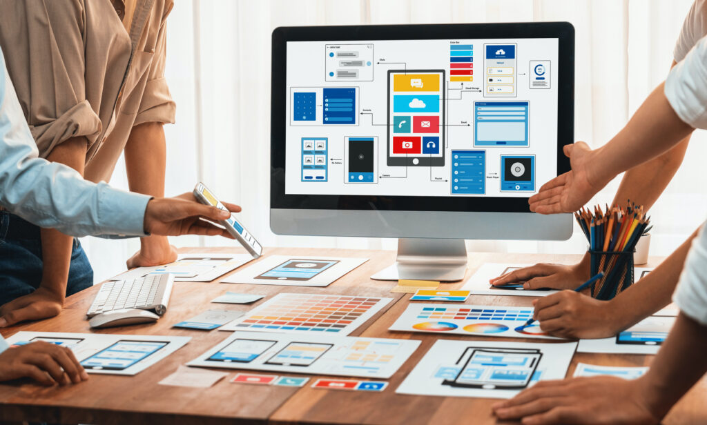 creative front end developer brainstorming ui design. scrutinize