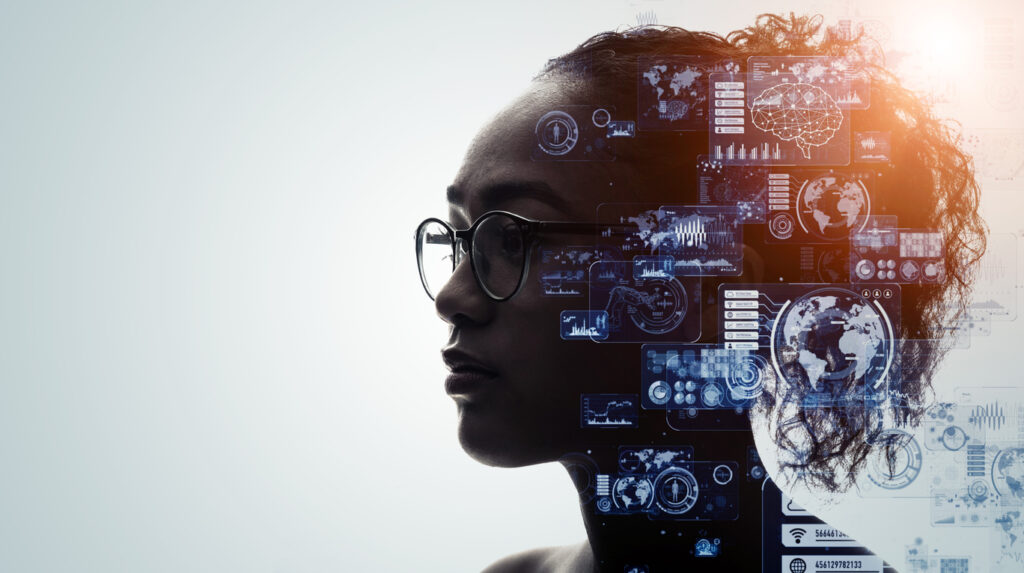 human and technology concept. ai (artificial intelligence). communication network.
