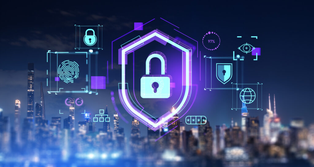 night city with data protection interface