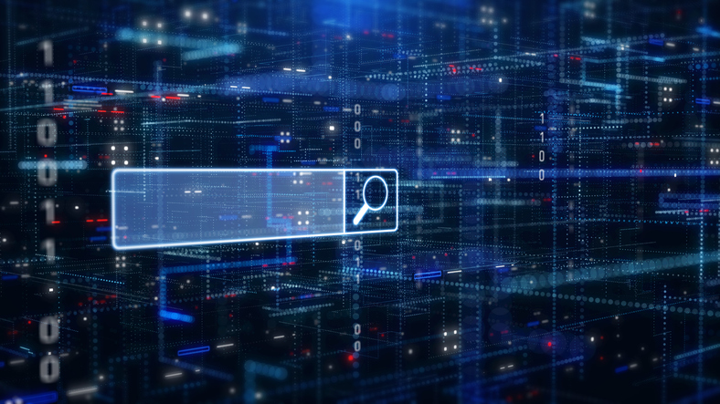 ai technology power search engine button optimization. digital data command prompt for article automatic generator illustration concept.
